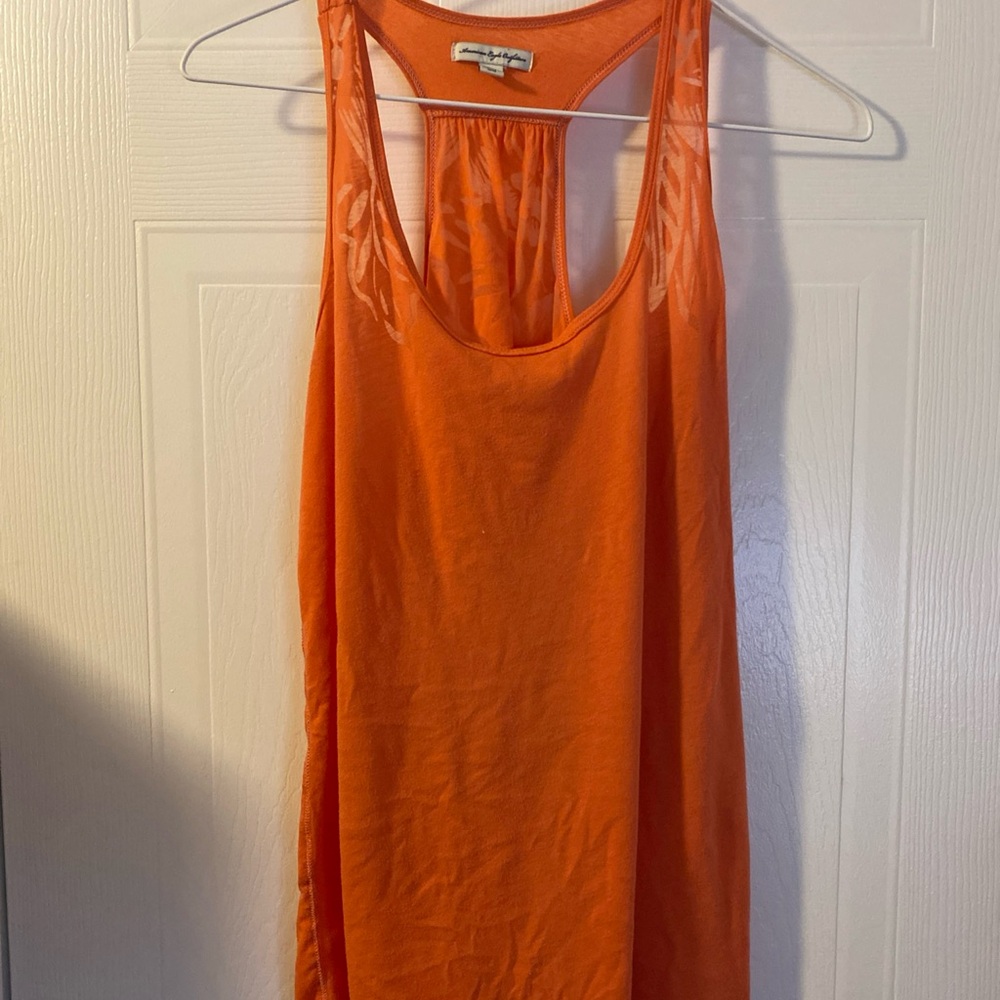 American Eagle Outfitters Womens Coral Sheer Floral Design Racer back Tank  L/G